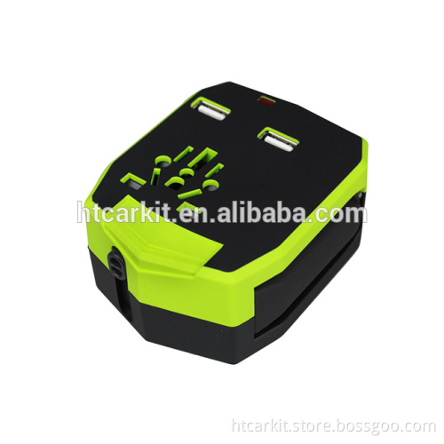 Universal Travel Adapter, All in One World Wide AC Wall Charger (US / UK / EU / AU) with 2.1A 2USB car Charging Port